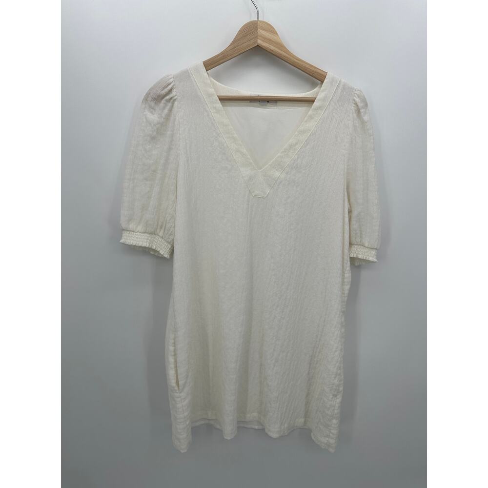 BB Dakota Steve Madden Womens Off White Mini Dress Size M V-Neck Puff Sleeve